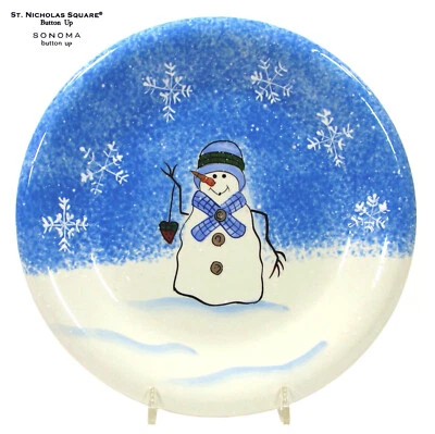 Sonoma BUTTON UP 8" Plato de Ensalada Muñeco de Nieve Madre Corazón Bufanda Cuadrado San Nicolás Foto 1 de 4