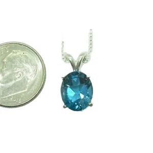 LONDON BLUE TOPAZ NECKLACE EARTHMINED 10x8MM GEM US MADE PENDANT &BOX LINK CHAIN - Picture 1 of 7