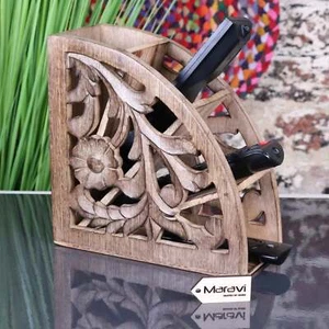 Yanam Remote Control Holder Handmade Mango Wood Home Decor Gift Organiser - Picture 1 of 6