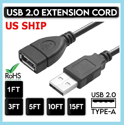 High-Speed USB to USB Extension Cable USB 2.0 Adapter Extender Cord Male/Female - Image 1 of 4