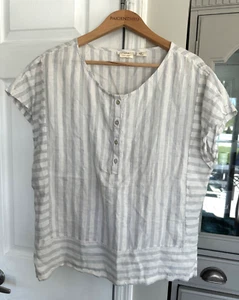 Christian Siriano 100% Linen Grey White Striped Blouse Top Women's XL - Picture 1 of 7