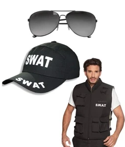 JUEGO DE CHALECO DE POLICÍA SWAT ADULTO GAFAS Y GORRA UNISEX VESTIDO ELEGANTE Disfraz Accesorios - Imagen 1 de 1