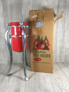 Christmas Tree Stand Handy Things Co Polished Aluminum #14 Orig. Box 4" Red Cup - Picture 1 of 13