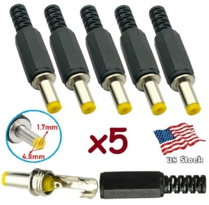Paquete de 5 conectores rectos de enchufe de punta de barril macho (soldado) de alimentación de CC 4,8x1,7 mm - Imagen 1 de 7