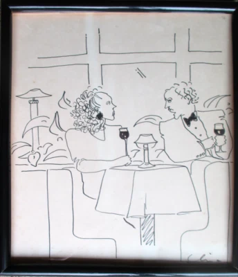 BEVERLY HILLS HOTEL ORIGINAL B/W INK DRAWING - RICHARD "CLINE" -  CARTOONIST - Image 1 of 4