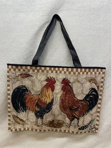 Huhn Hahn Handarbeit Gobelin Einkauf Geschenk Tasche Beuteltasche 17" x 12,5" - Bild 1 von 3