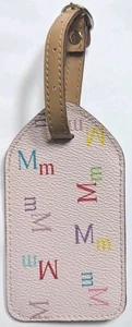 Vintage Luggage Tag Pink Faux Leather M Monogram Letter Initial Rare Unique - Picture 1 of 8