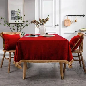 Velvet Tablecloth Luxurious Red Rectangle Table Tablecloth Thickset with Luxu... - Picture 1 of 5