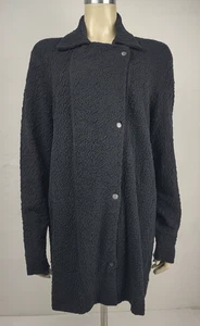 Eileen Fisher black textured cotton blend snap button Jacket womens XL X-Large - Picture 1 of 9