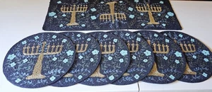 NEW Set Of 6 Hanukkah Beaded 15" Placemats & Matching 36" X 13" Table Runner - Picture 1 of 8