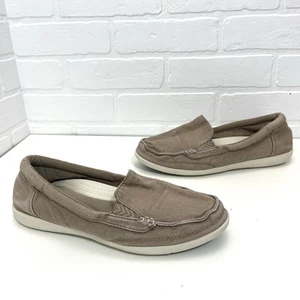 Crocs Comfort Damen 202489 Walu hellbraun Canvas Halbschuhe Bootsschuhe Slipper Größe 10 - Bild 1 von 14
