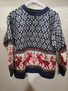 Maglione lana vintage Eddie Bauer Fair Isle renna nordica donna Lg - Foto 1 di 8