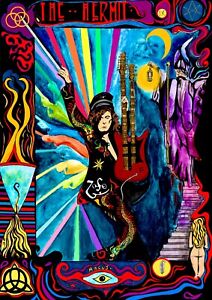 Jimmy Page Led Zeppelin Poster, Tarot Card Design The Hermit Psychedelic rock A4