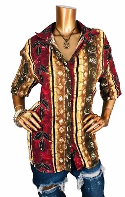 Camisa Kathie Lee 8 o L Top Multi Estampado Abotonada Cuello Corto Blusa De Colección Foto 1 de 4