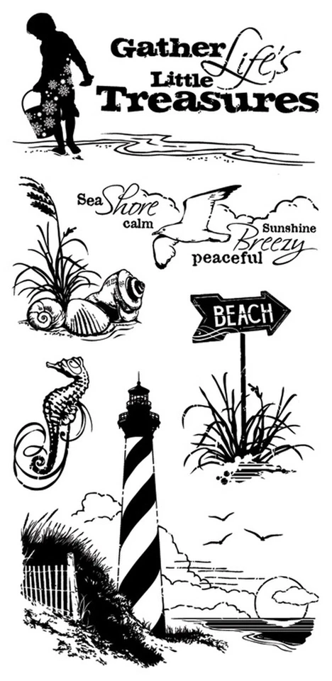 Conjunto de selos de acrílico transparente Down by the Seaside Beach por Inkadinkado 60-30059 NOVO! - Imagem 1 de 2