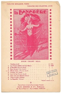 Minuit sonne de l'opérette La Bayadère en 1921 Musique E. KALMAN Textes BERTAL - Picture 1 of 2