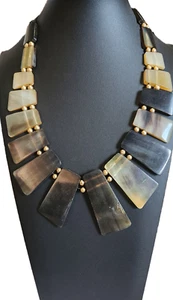 Buffalo Horn & Gold Beads Statement Necklace -20 inches - Picture 1 of 2