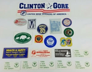 Lote de pegatinas vintage de la Unión Minera #8 ~ UMWA, equipo, elección, pinback, +++ - Imagen 1 de 7