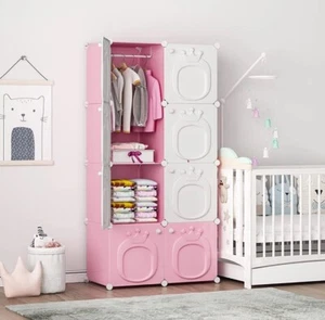 Nuevo armario bebé armario vestidor para niños dormitorio guardería 8 cubos rosa niñas - Imagen 1 de 3
