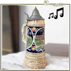 Boccale da birra in ceramica tedesco vintage carillon con coperchio bicchiere - Picture 1 of 7
