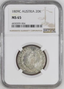 Austria 20 Kreuzer 1809C NGC MS65 UNC Silver Prague Mint NGC Population 4/0 - Picture 1 of 4