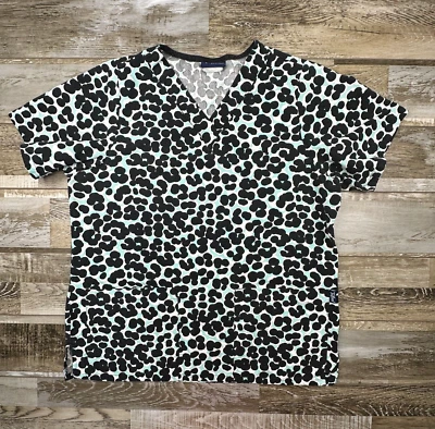 Women's Tafford scrub top leopard black blue white Nurse Medical - Image 1 of 4