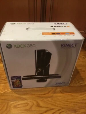 Black Microsoft Xbox 360 250 gb System Console NEW Sealed w/ Kinect Adventures - Image 1 of 4