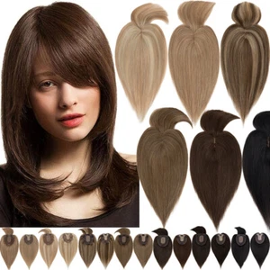 100% Human Hair Piece Topper 13x15cm Women Toupee w/ Bangs Clip in Top Hairpiece - Picture 1 of 28