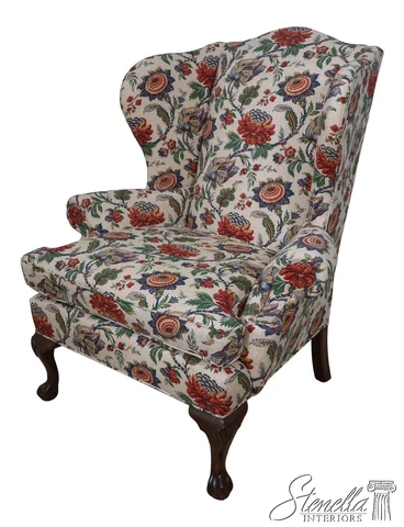 60205EC: ETHAN ALLEN Ball & Claw Floral Print Wing Chair Cover