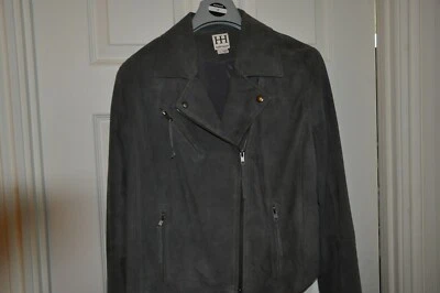 HAUTE HIPPIE Suede Fringe Moto Jacket (L) Elephant - Goatskin Shell - EXCELLENT - Image 1 of 4