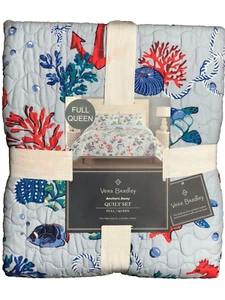 Vera Bradley Nautical Full/Queen 3pc Quilt Set Blue Sealife Seahorse Coral - Picture 1 of 6