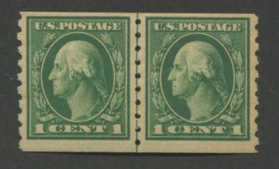 Unites States 1¢ Coil Postage Stamp #412 MNH OG Guideline Pair Certified - Image 1 of 3