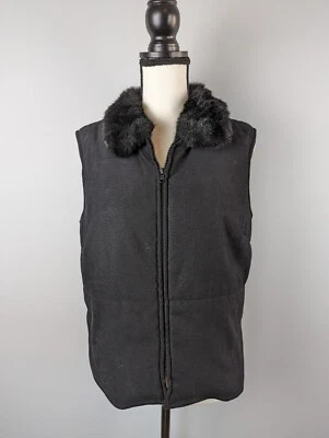 Chaleco deportivo vintage Rafaella para mujer con cuello de piel sintética estampado de reptil negro talla M Foto 1 de 4