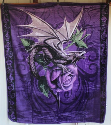 ANNE STOKES DRAGÓN BELLEZA ROSA FLOR FANTASÍA GÓTICA REINA MANTA COLCHA Foto 1 de 2