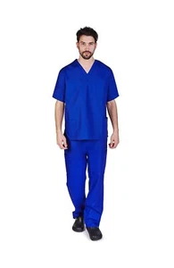 M&M SCRUBS Men Scrub Set Medical Scrub Top and Pants Medium True Royal Blue - Picture 1 of 7