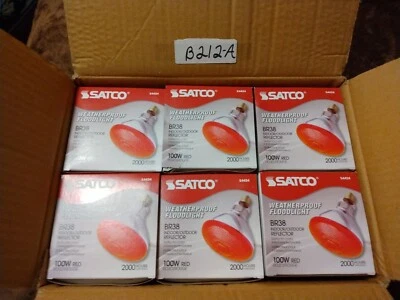Case of 6 SATCO 100W Medium Base BR38 Red Flood Light Bulbs S4424  - Image 1 of 2