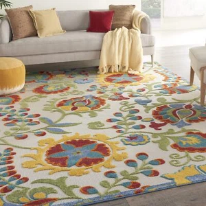 Nourison Aloha Indoor/Outdoor Ivory/Multi 12' x 15' Area Rug Easy Cleaning Non - Picture 1 of 5
