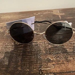 BP Nordstrom Round GREEN LENS Sunglasses Gold Frame NEW - Picture 1 of 5