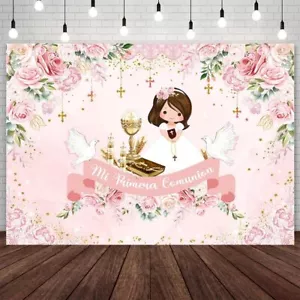 7x5ft Baptism Backdrop for Girl Mi Primera Comunion Party Decorations God Ble... - Picture 1 of 6