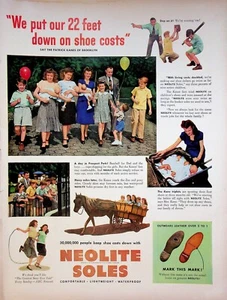 1949 Neolite Shoe Soles Vintage Print Ad 1940s Horse Carriage Triplets Babies - Picture 1 of 1