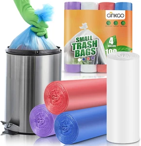 100 Pc 4 Gallon Trash Bags Kitchen Small Garbage Rubbish Bags 5 Roll 4 Color Mix - Picture 1 of 12