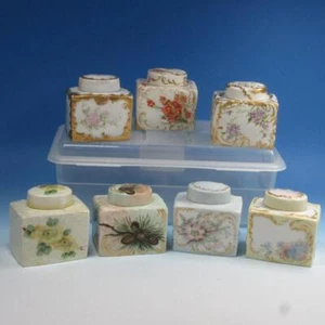 Limoges France Porcelain - Set of 7 Hand Painted Covered Tea Caddy - 3¼ inches - Picture 1 of 10
