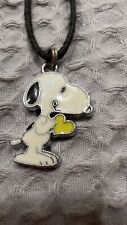 Snoopy enamel pendant necklace with black cord, in used condition