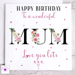 Personalisierte Geburtstagskarte Mama Floral, Mama Geburtstagskarte Blumen Schriftzug. - Bild 1 von 12