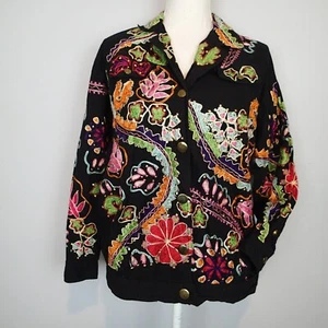 Sandy Starkman Embroidered Sequin Beaded black Artsy Blazer Jacket Size L - Picture 1 of 20