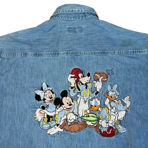 Vintage 90’s Disney Shirt Size 2XL Mickey Friends Football Denim Embroidered USA - Picture 1 of 9