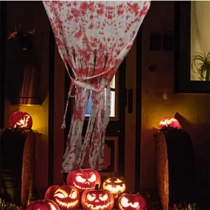 Hanging Halloween Doorway Curtains Scary Theme Bloody Handprints Curtains Bar - Picture 1 of 15