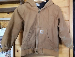 Carhartt Youth Tan Duck.Brown Quilted Lined Jacket-Size Small 7-8 Hood - Picture 1 of 7