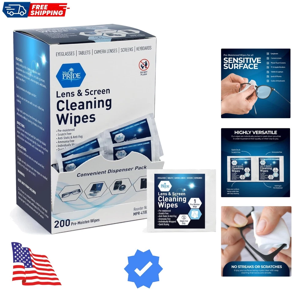 Medpride Premoistened Lens Wipes| Anti-Static Anti-Fog Quick-Dry & Scratch-Fr...