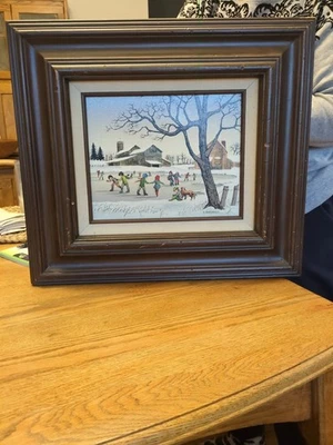 H. Hargrove "The Ice Skating Pond" Winter Scene Oil Painting On Canvas Framed - Image 1 of 4